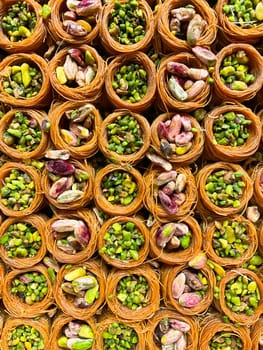 Oriental sweets close up. Baklava with pistachios