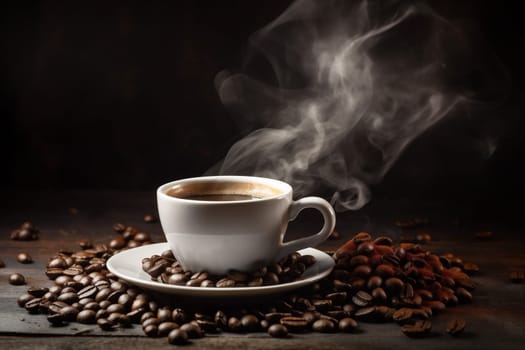 aroma black mug brown morning espresso old bean retro drink space grain smoke cappuccino closeup cup breakfast taste cafe drink hot. Generative AI.