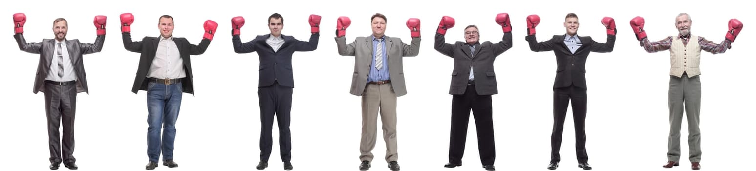 collage of businessmen in boxing gloves isolated