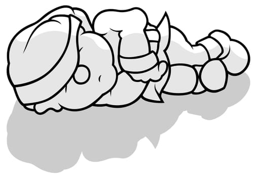 Drawing of a Sleeping Dwarf on the Ground