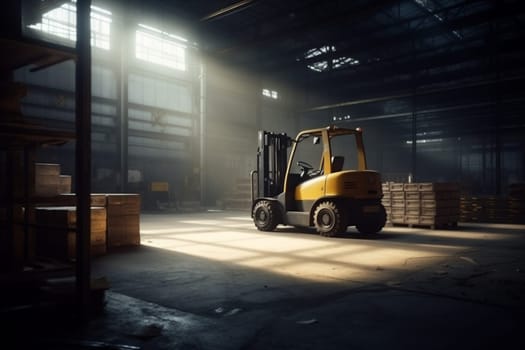 forklift warehouse box delivery logistic transportation storage distribution cargo vehicle. Generative AI.