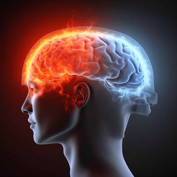 medicine head blue x-ray pain medical brain headache anatomy red. Generative AI.