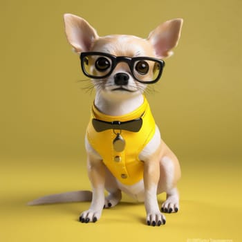 dog background glasses portrait copy animal puppy pet cute yellow chihuahua space. Generative AI.