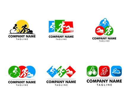 Set of Triathlon event logo, swim, run and bike icons