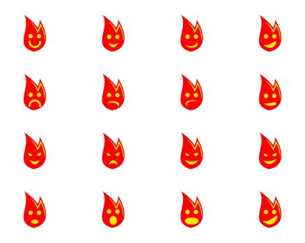 Set of Fire Flame Emoji Icons In Different Expressions