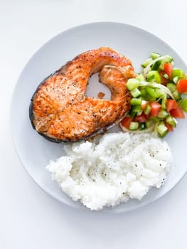 Healthy balanced meal lunch plate - baked salmon