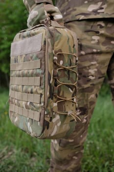 Close-up of Tactical Backpack Details on Soldier