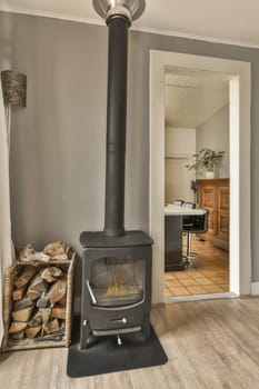 a wood burning stove in a living room