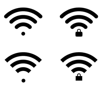 Wifi icons in round and straight shape, locked and unlocked