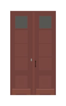 Entrance double door, dark red wooden portal. Entry front doorway, european style design.