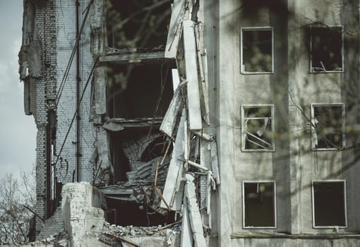 Destroyed administrative building in Ukraine, April 2023