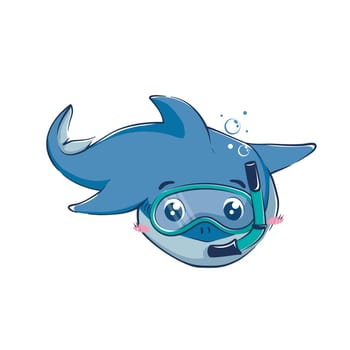 Cartoon funny shark in a diving mask.
