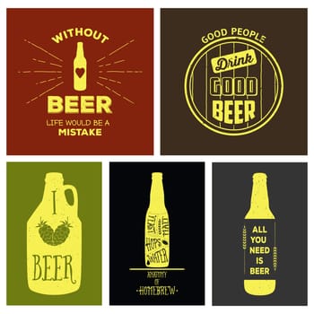 Vintage beer emblems, labels and design elements. Typography illustrations.