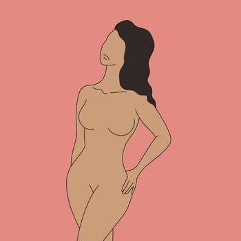 Faceless female on a pink background. Abstract women beauty. Female body and femininity. Vector art