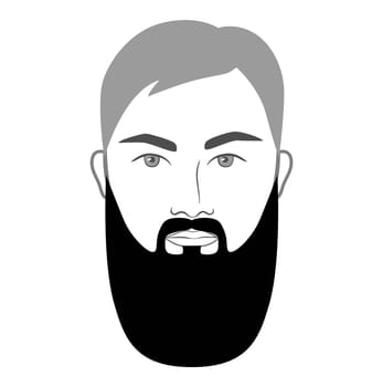 Full Beard long length style men in face illustration Facial hair mustache. Vector grey black portrait male Fashion