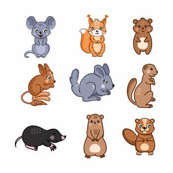 Set of cute animals for children. Collection of rodents. Small pet. Cartoon style drawing.