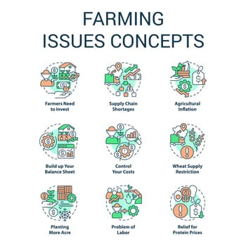 Farming issues concept icons set
