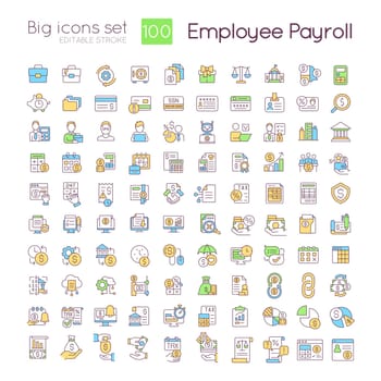 Employee payroll RGB color icons set