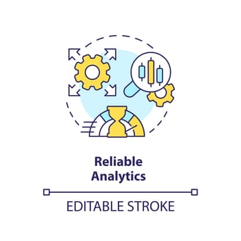 Reliable analytics concept icon. Fast service. Data lake architecture abstract idea thin line illustration. Isolated outline drawing. Editable stroke. Arial, Myriad Pro-Bold fonts used