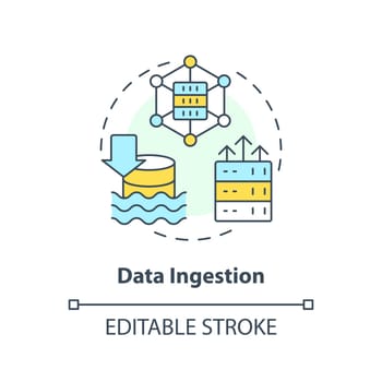 Data ingestion concept icon. Information transportation. Data lake key concept abstract idea thin line illustration. Isolated outline drawing. Editable stroke. Arial, Myriad Pro-Bold fonts used