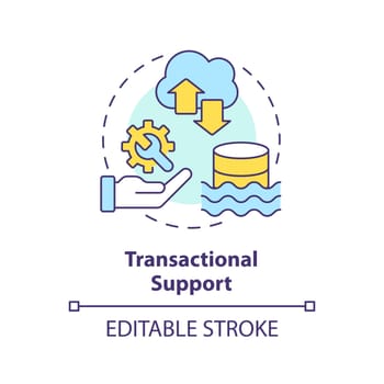Transactional support concept icon. ACID transactions. Data lakehouse abstract idea thin line illustration. Isolated outline drawing. Editable stroke. Arial, Myriad Pro-Bold fonts used