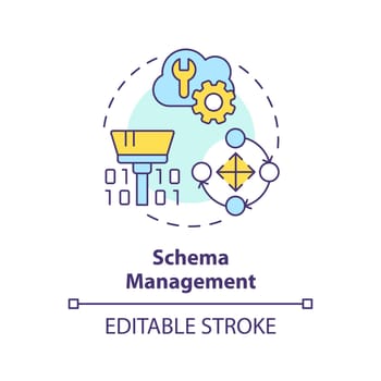 Schema management concept icon. Record new information. Data lakehouse abstract idea thin line illustration. Isolated outline drawing. Editable stroke. Arial, Myriad Pro-Bold fonts used
