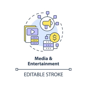 Media and entertainment concept icon. Music and video files. Data lake use case abstract idea thin line illustration. Isolated outline drawing. Editable stroke. Arial, Myriad Pro-Bold fonts used