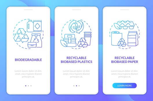 Biobased materials blue gradient onboarding mobile app screen