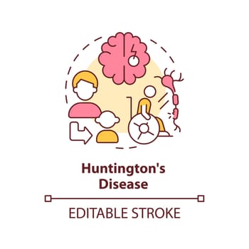 Huntington disease concept icon. Brain disorder. Gene mutation. Hereditary disease abstract idea thin line illustration. Isolated outline drawing. Editable stroke. Arial, Myriad Pro-Bold fonts used
