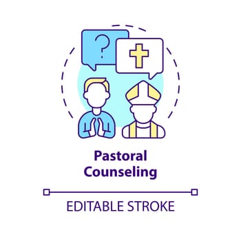 Pastoral counseling concept icon. Priest spiritual advice. Christian support abstract idea thin line illustration. Isolated outline drawing. Editable stroke. Arial, Myriad Pro-Bold fonts used