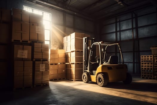 sun storage logistic warehouse box forklift transportation cargo distribution delivery. Generative AI.