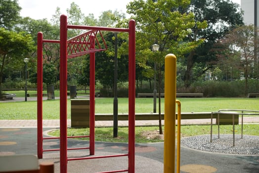 Exercise equipment in a public park i in residential area