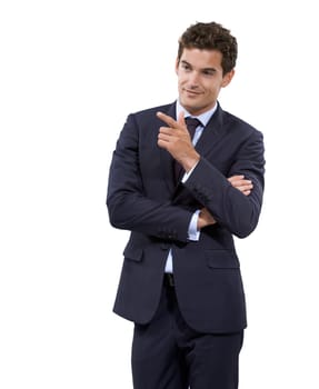 Let me build your success. Studio shot of a well-dressed man against a white background.