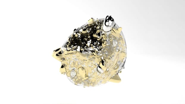 Golden silver Nugget with glass shell 3d render