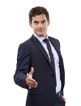 Well suited to his profession. Studio shot of a well dressed businessman against a white background.