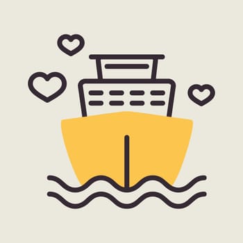 Honeymoon ship cruiser isolated icon. Vector illustration, romance elements. Sticker, patch, badge, card for marriage, valentine