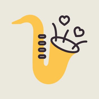 Cute saxophone and blowing hearts vector icon