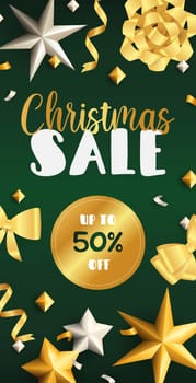 Christmas Sale flyer design with golden ribbons