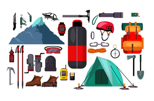 Hiking and active lifestyle set illustration