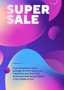 Super sale text with abstract fluid shapes