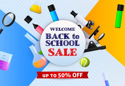 Sale poster design with marker pens, microscope