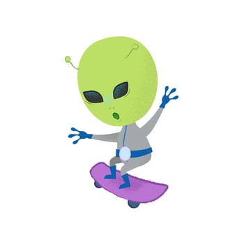 Funny alien skateboarding