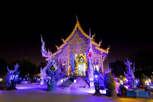 The Blue Temple in Thai Lanna style in night time at Chiang Rai Province, Northern Thailand