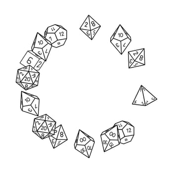White dice frame in round shape; hand drawn vector