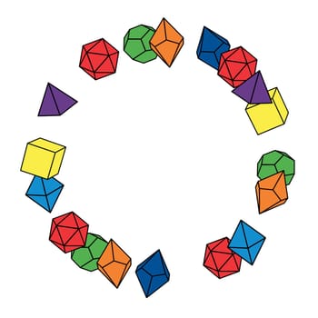 Multicolored dice frame in round shape, hand draw