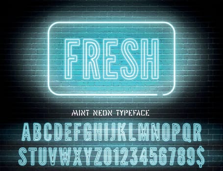 Blue neon narrow bold font and vector Fresh night light sign