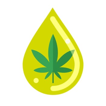 Cannabis or hemp leaf inside oil drop. Cannabis or hemp oil. Flat vector illustration isolated on white.