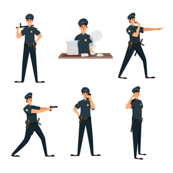 Policeman character in action poses set