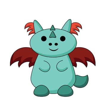 Cute cartoon dragon with wings in color