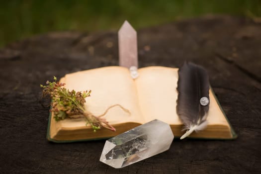 Witch altar with open recipes spell book